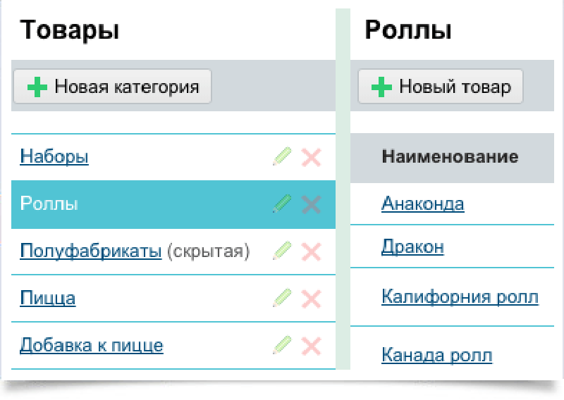 Создание каталога товаров, полуфабрикатов, сырья Каталог